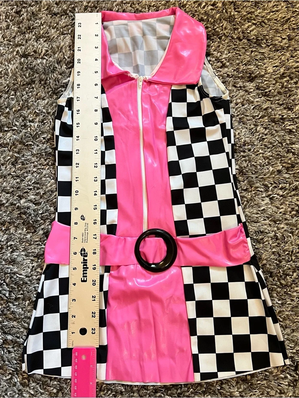 Girls' Pink & Black Checkerboard Retro Racer Dance Costume - Child large